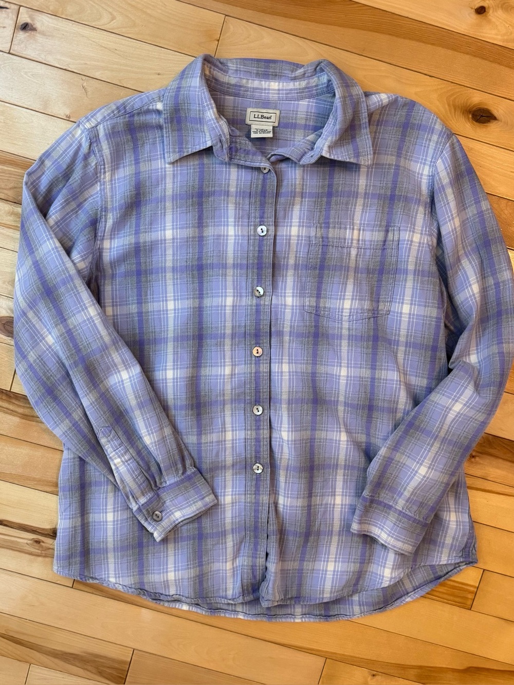 VTG L.L. Bean Flannel Shirt Purple Plaid Button Down Womens Large